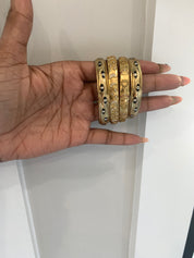 Black Evil Eye Cuff Gold Plated Steel Bangle