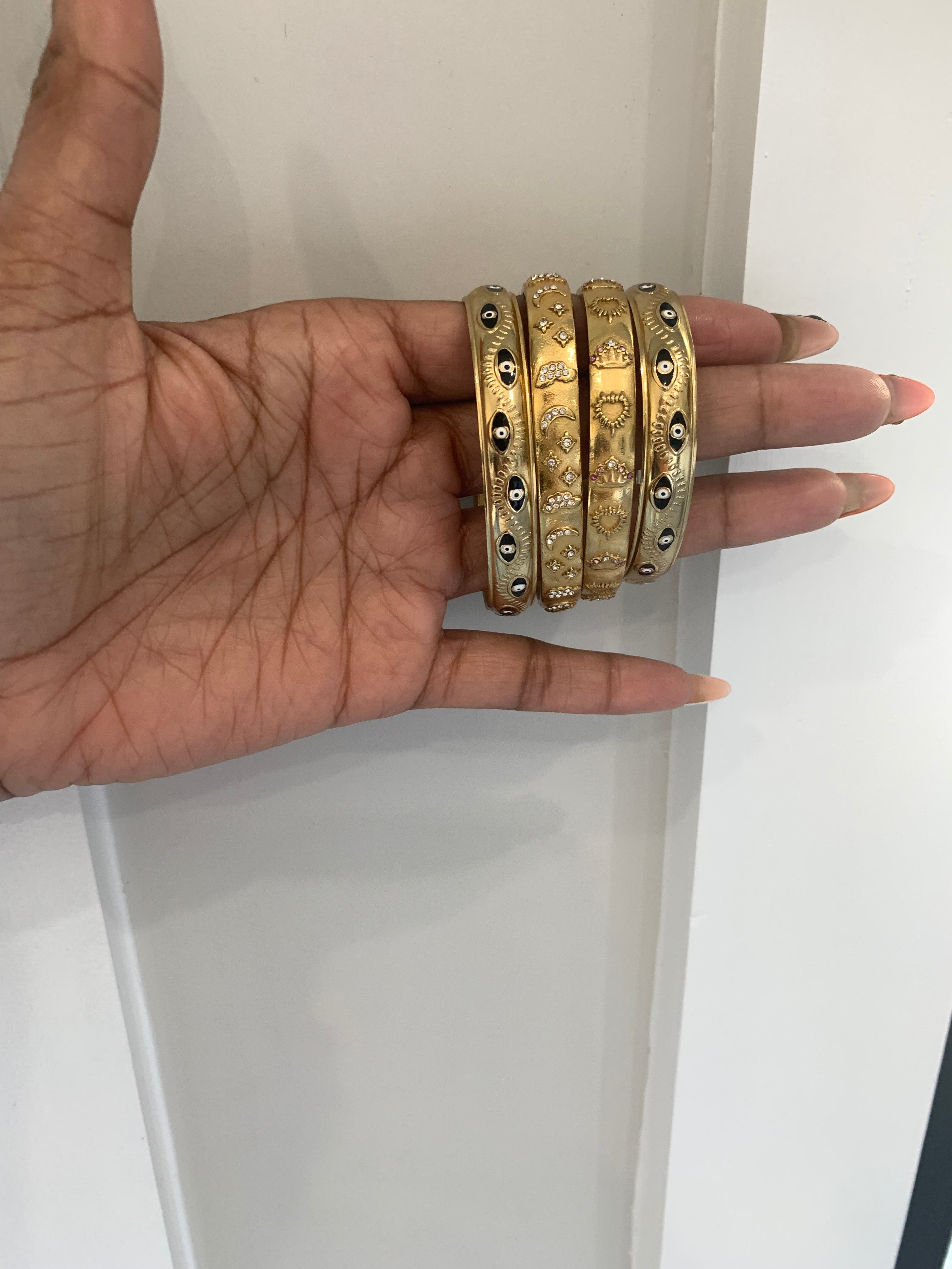 Black Evil Eye Cuff Gold Plated Steel Bangle