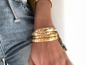 Black Evil Eye Cuff Gold Plated Steel Bangle