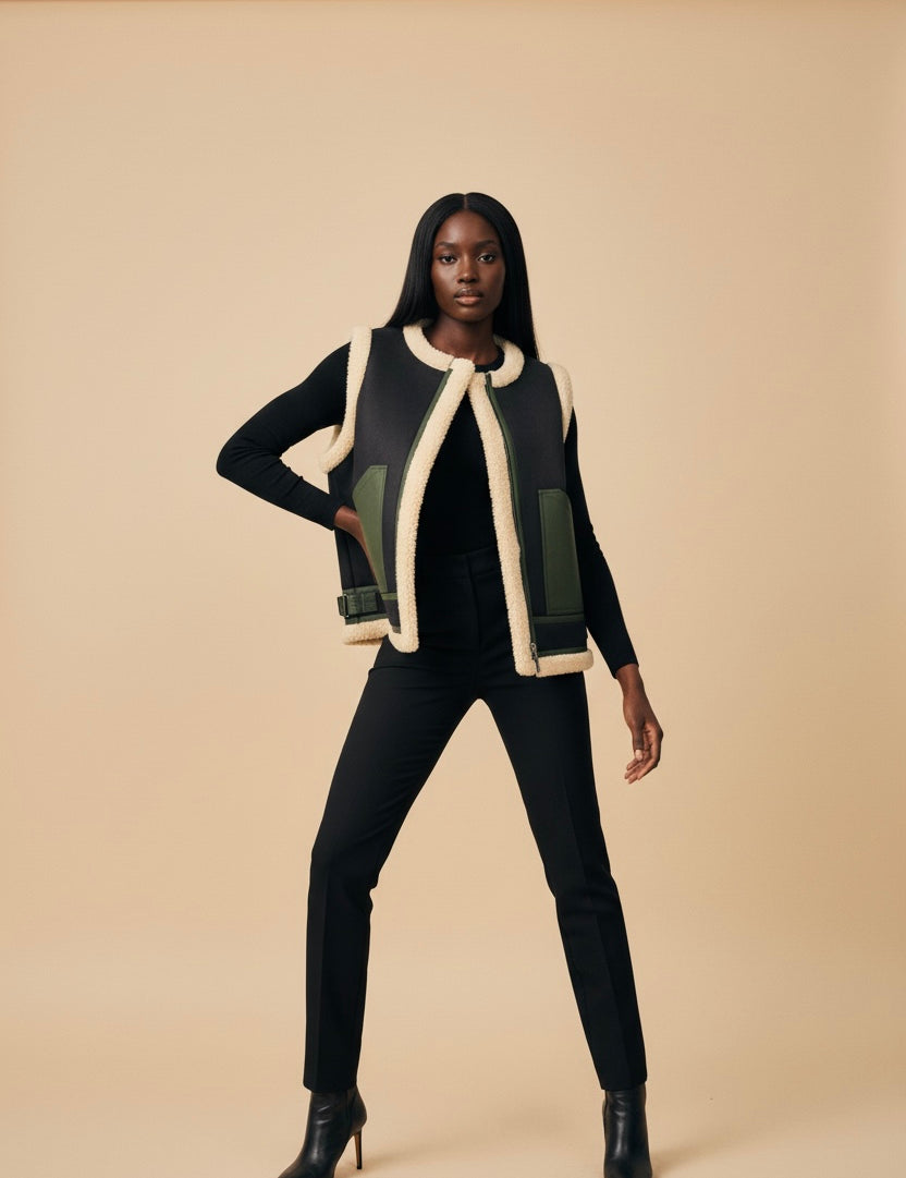 Cozy Faux Shearling-trimmed Leather Vest